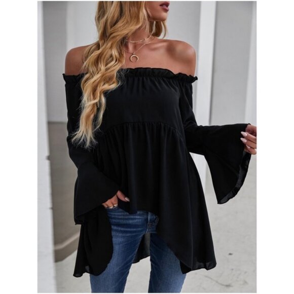 Boho Casual Off Shoulder Bell Sleeve Top - Picture 1 of 5